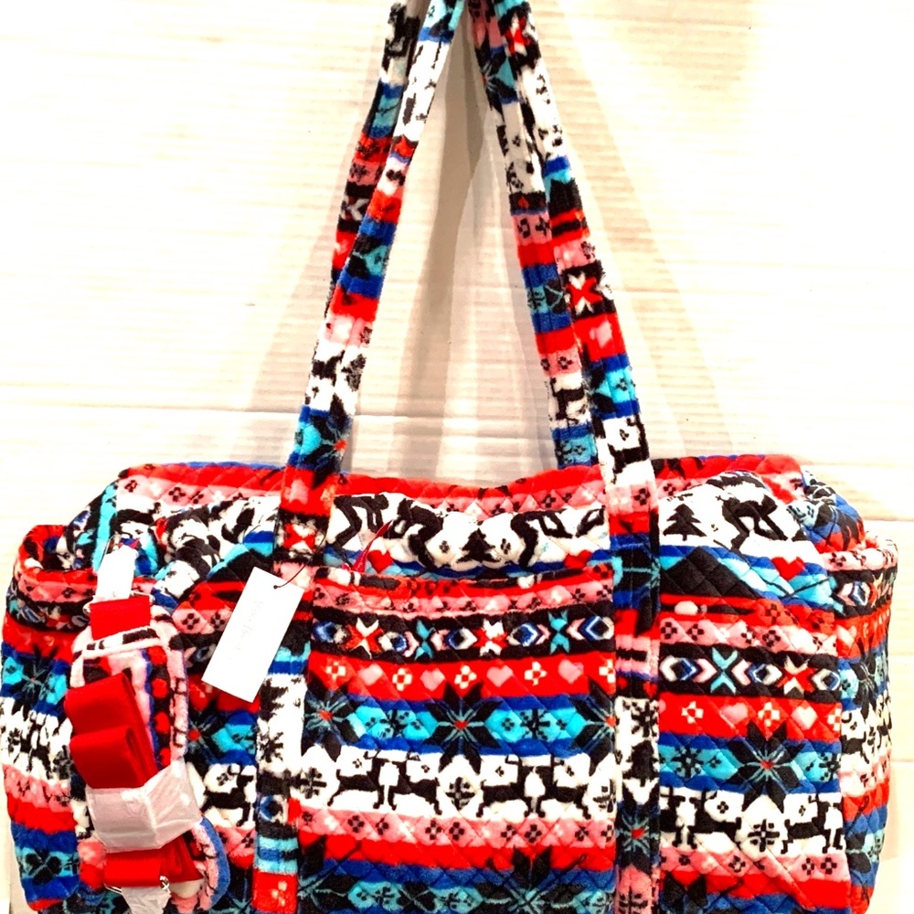 Vera Bradley Large Soft Fleece Travel Duffel Bag Nordic Stripe Skiing New